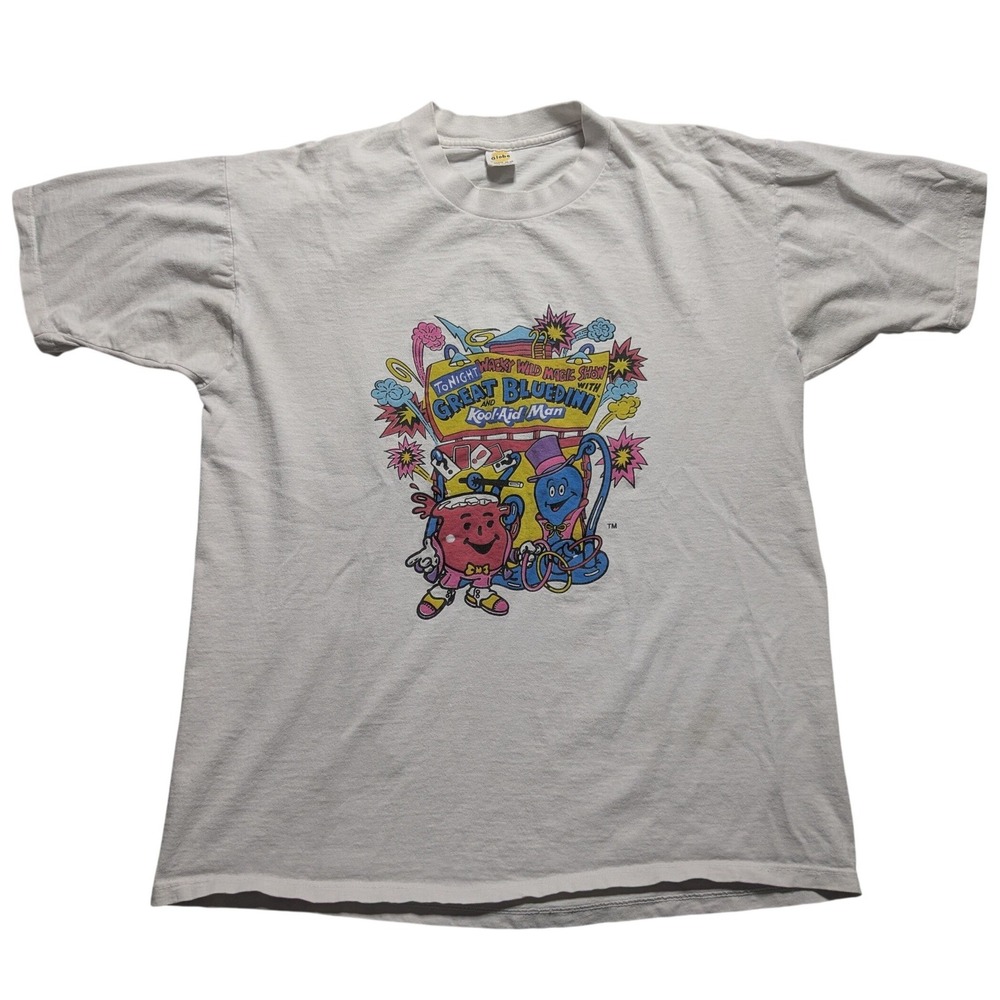 Vintage 90s Kool-Aid Man Great Bluedini Magic Show T-Shirt XL White